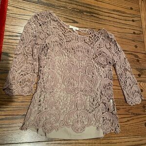 Adiva Lace Blouse with attached cami in Taupe